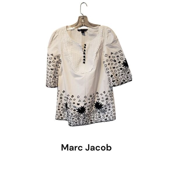 Marc Jacobs blouse cotton hand embroidered size 4  Oversized - Picture 4 of 5